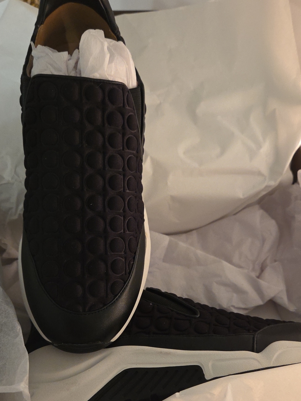 Paolo Mens Black Quilted Slip-On Sneakers with White Sole